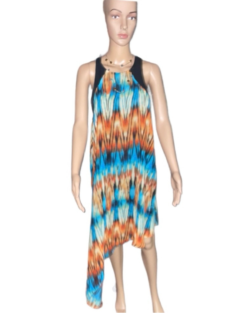Askari ~  Small ~ Multi-Colors ~ Asymmetrical ~ Zig Zag Design Sleeveless Dress